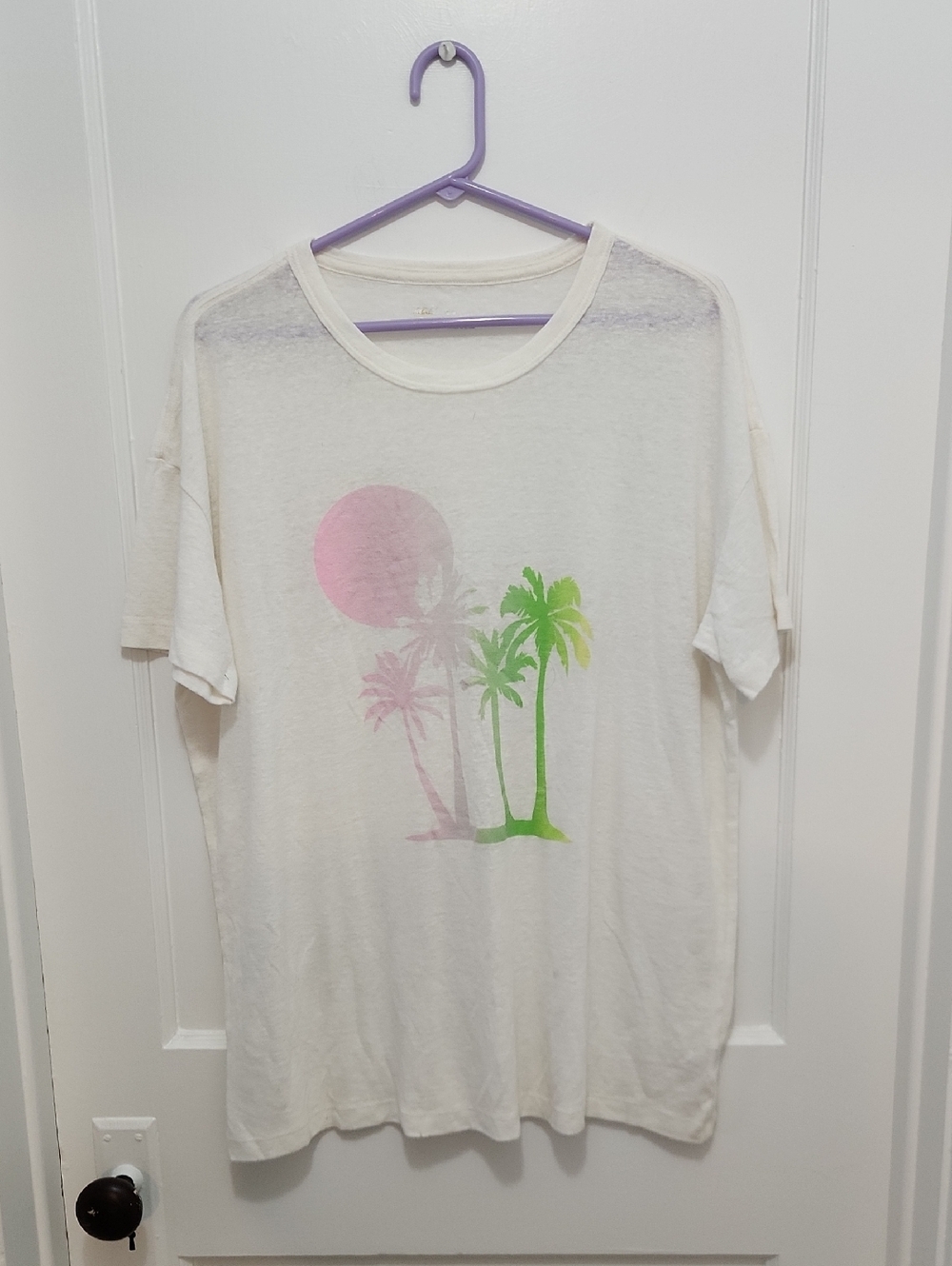 Aerie Women's Boyfriend Fit Palm Tree Print Short Sleeve T-Shirt Size Medium